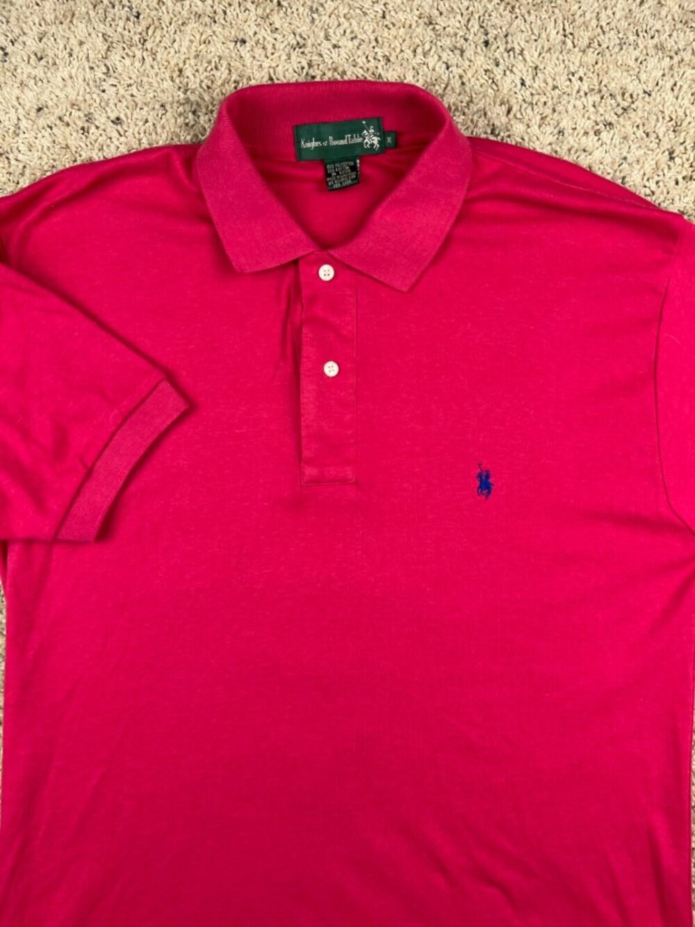 Knights of Round Table Polo Mens XL Pink Red Rugby Shirt Collard Blue Pony